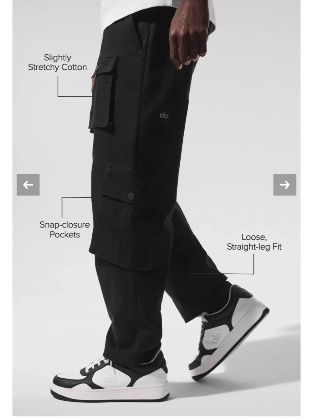 ALO Yoga Men’s Black Cargo Sweatpants — Drawstring Waist